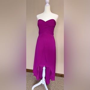 David’s Bridal Bridesmaid high-low strapless gown. Size 10. Fuchsia.